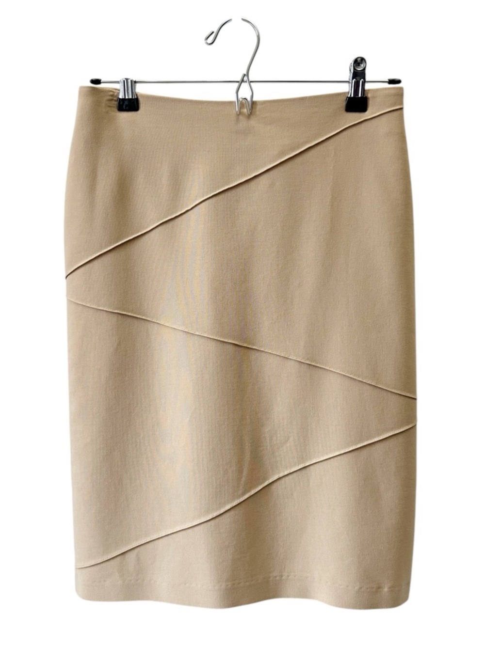 Garage Tan Beige Pencil Skirt with Diagonal Seams Camel Size 4 - Picture 2 of 12